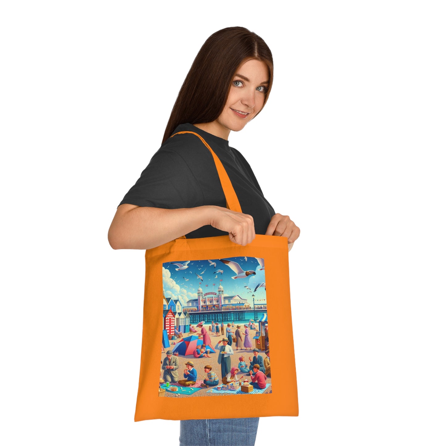 Colorful Beach Scene Cotton Tote Bag - Eco-Friendly and Stylish