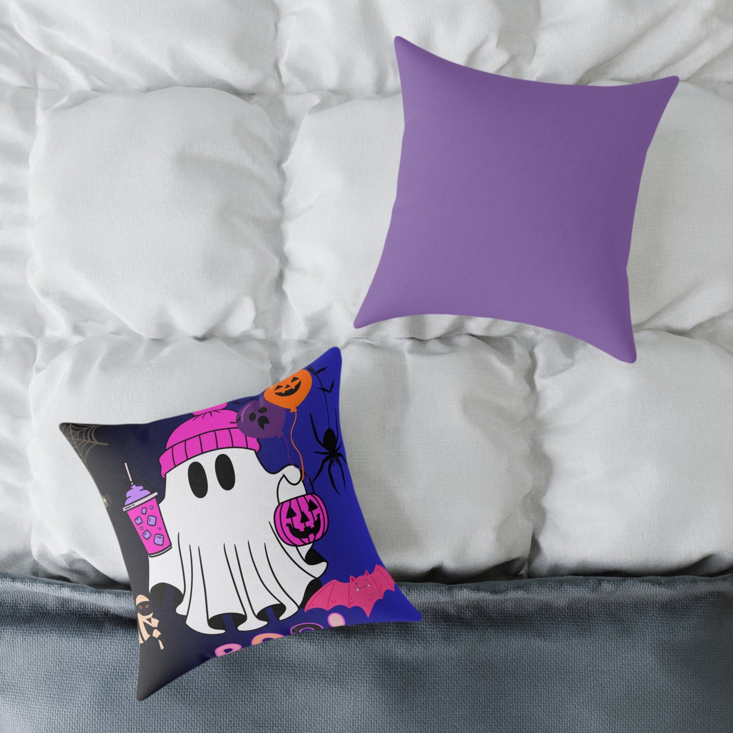 Halloween Ghost Poly Canvas Pillow, Cute Ghost Decor, Fall Accent, Spooky Home, Halloween Gift, Holiday Pillow