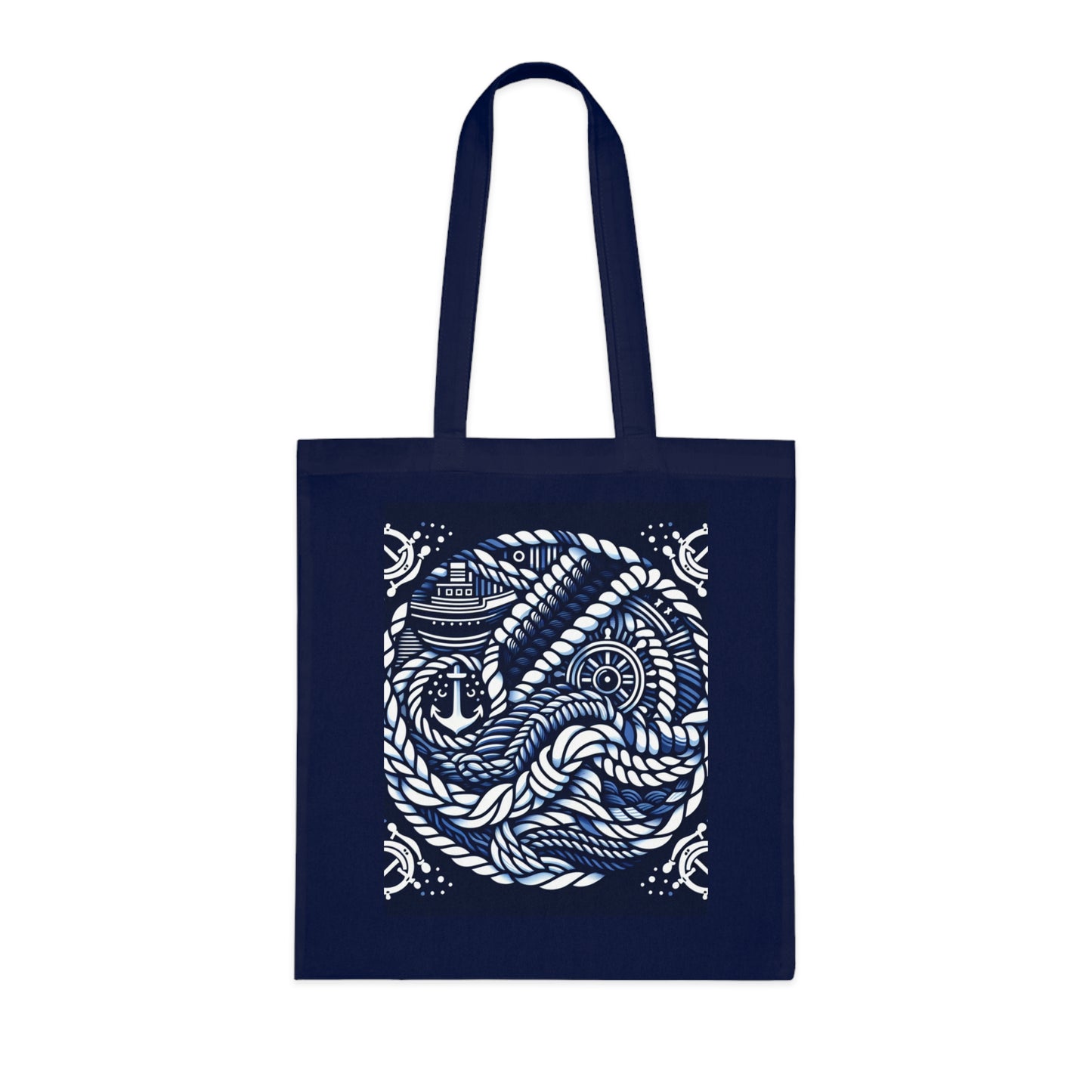 Nautical Adventure Cotton Tote Bag - Ocean Design with Anchor & Ropes
