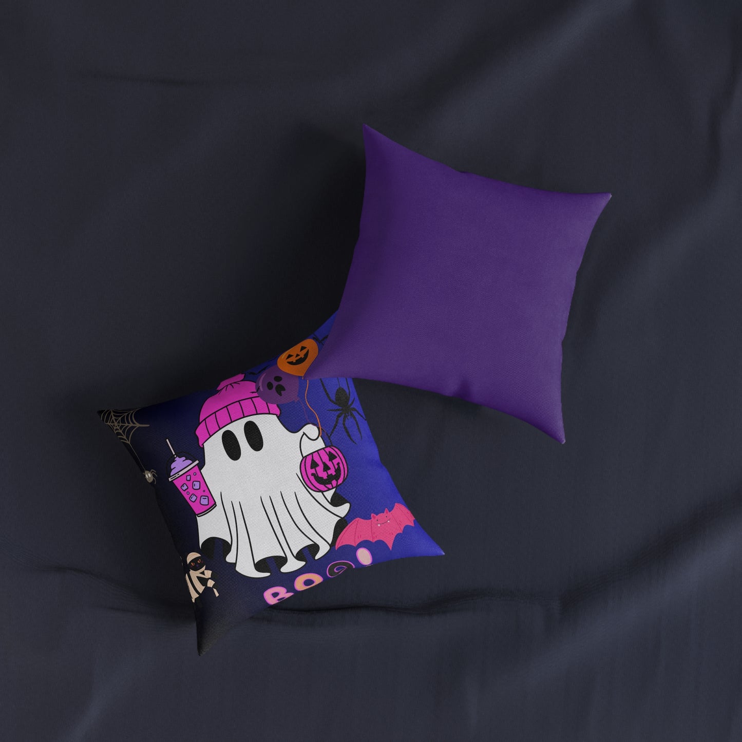 Halloween Ghost Square Pillow, Spooky Decor, Halloween Home Accent, Kid's Room Decoration, Cozy Throw Pillow