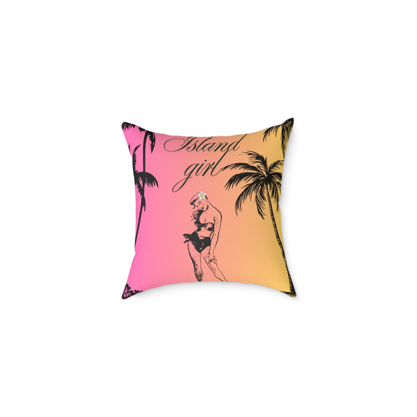Island Girl Tropical Pillow | Square Poly Canvas Cushion, Beach Decor, Boho Bedroom Accessory, Summer Vibes, Coastal Living