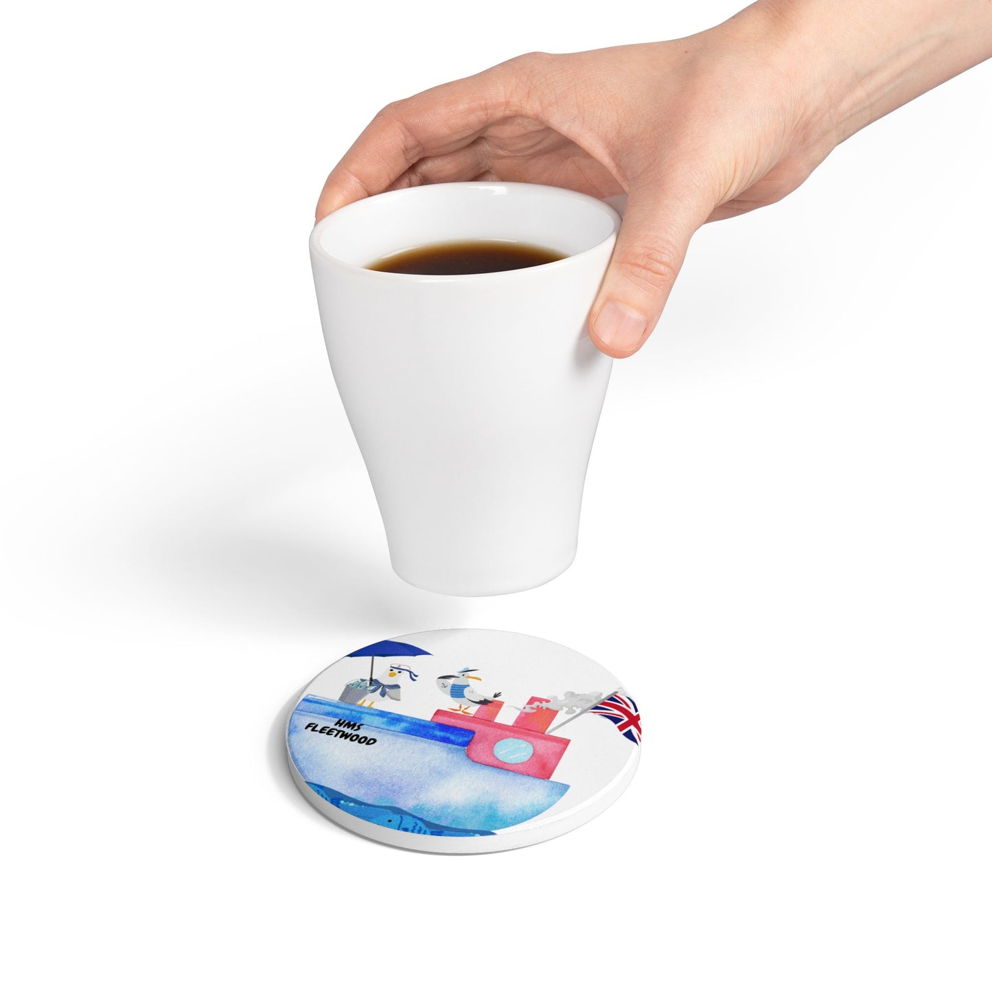Cute Nautical Ceramic Coaster Set, HMS Fleetwood Coastal Decor, Beach House Gifts, Seagull Drink Coasters, Ocean-Themed Home Essentials