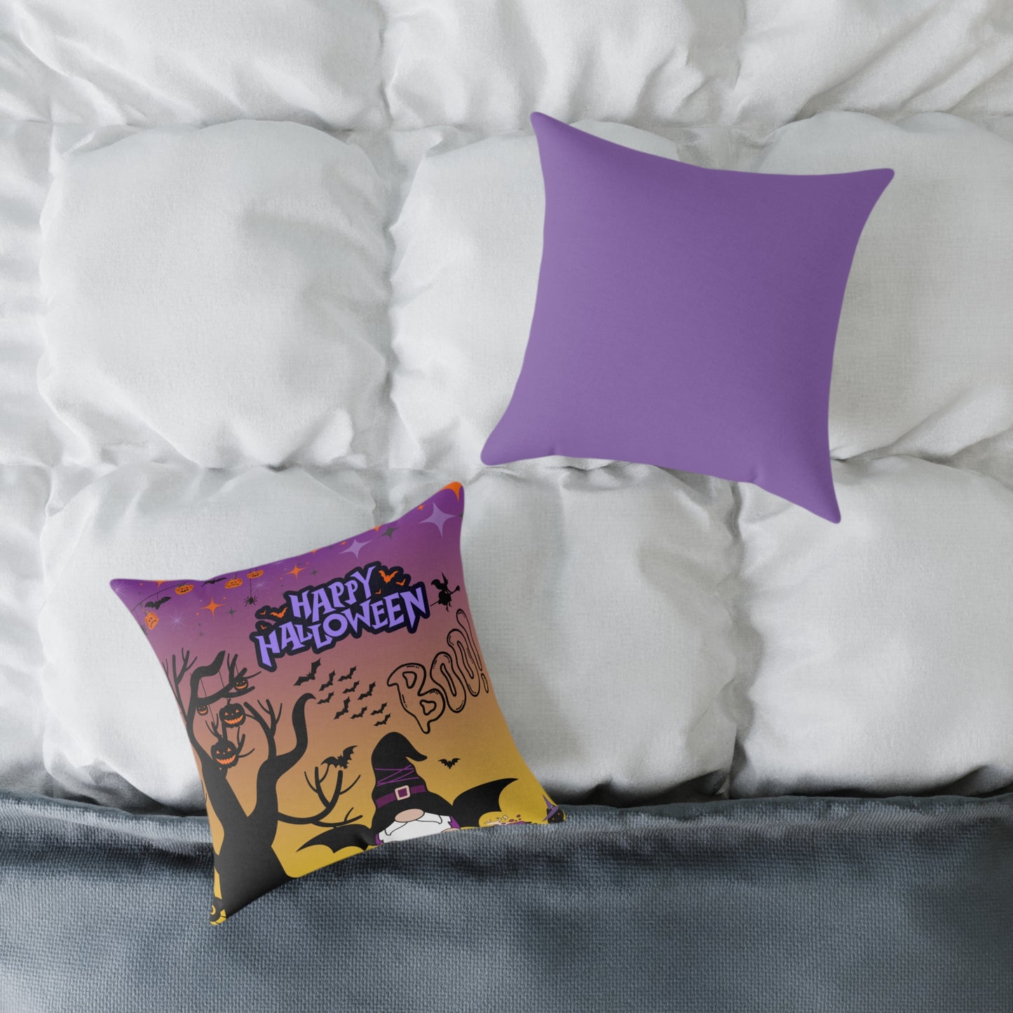 Halloween-themed Square Pillow, Cozy Decor, Spooky Home Accessory, Fall Celebration, October Holiday Gift, Witchy Cushion