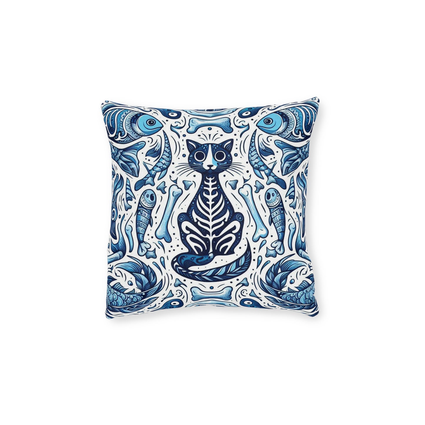 Whimsical Cat Skeleton Square Pillow – Cozy Home Decor for Cat Lovers