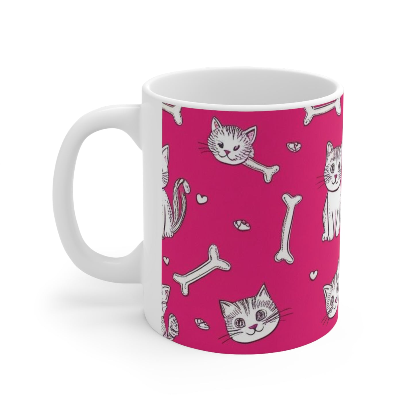 Cute Cat & Bone Ceramic Coffee Cup - 11oz & 15oz Mugs for Pet Lovers