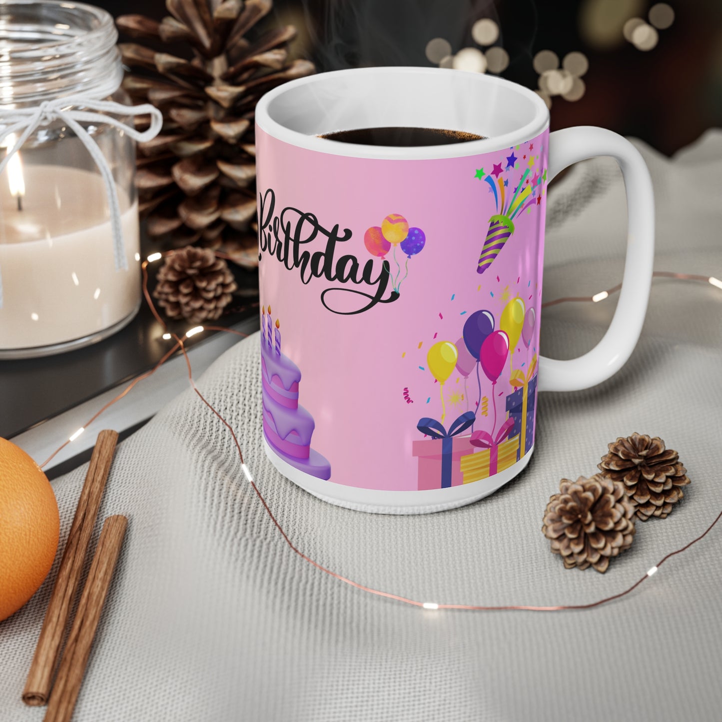 Happy Birthday Coffee Cup, Birthday Mug, Celebration Drinkware, Gift for Her, Party Supplies, Fun Coffee Mug
