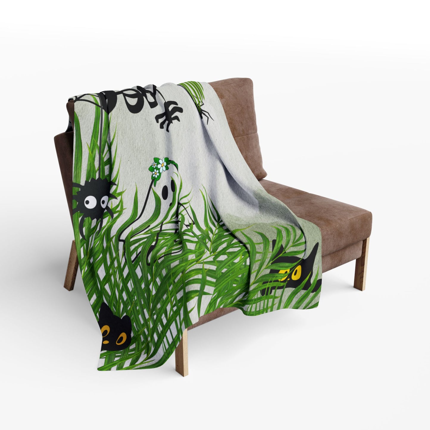 Spooky Tropical Fleece Blanket, Cozy Halloween Decor, Ghosts and Spiders, Gift for Kids, Fall Season Home Accents