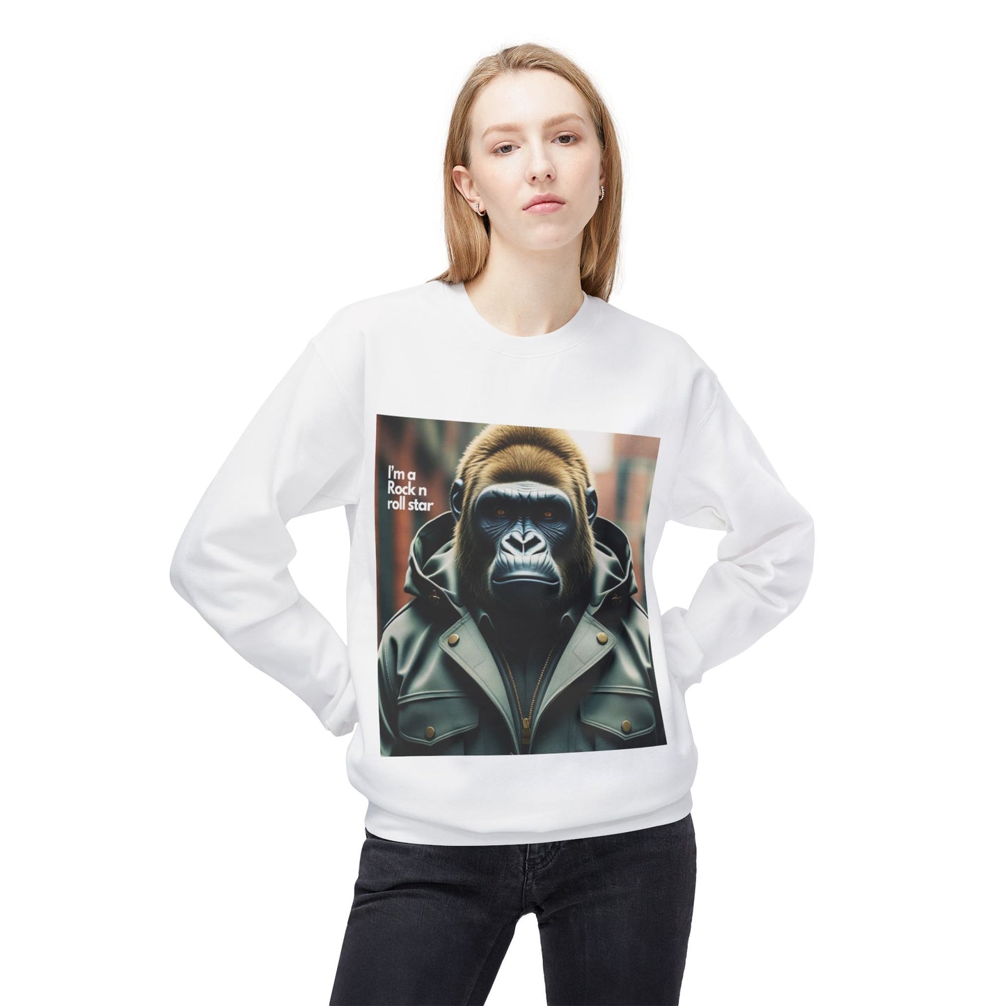Rockin' Gorilla Sweatshirt, Unisex Fleece Crewneck, Funny Animal Apparel, Gift for Him, Casual Streetwear, Perfect for Fall