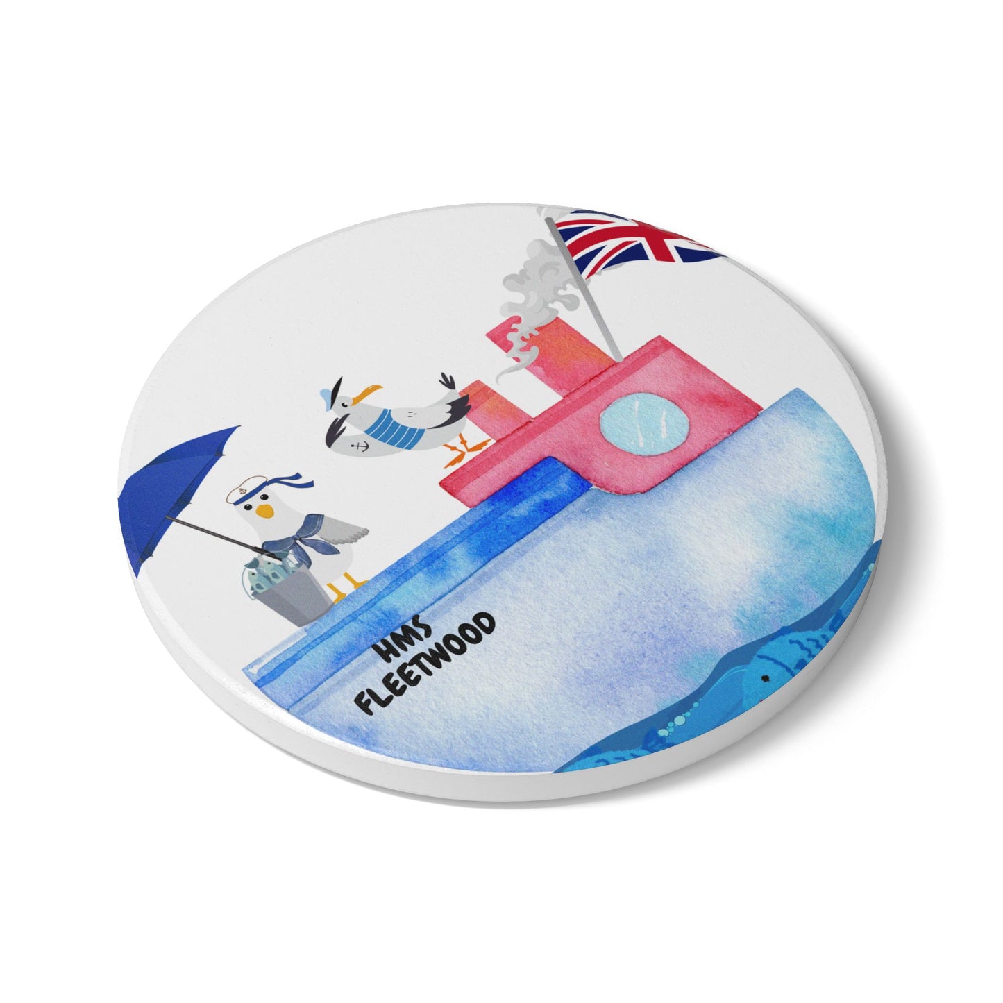 Cute Nautical Ceramic Coaster Set, HMS Fleetwood Coastal Decor, Beach House Gifts, Seagull Drink Coasters, Ocean-Themed Home Essentials