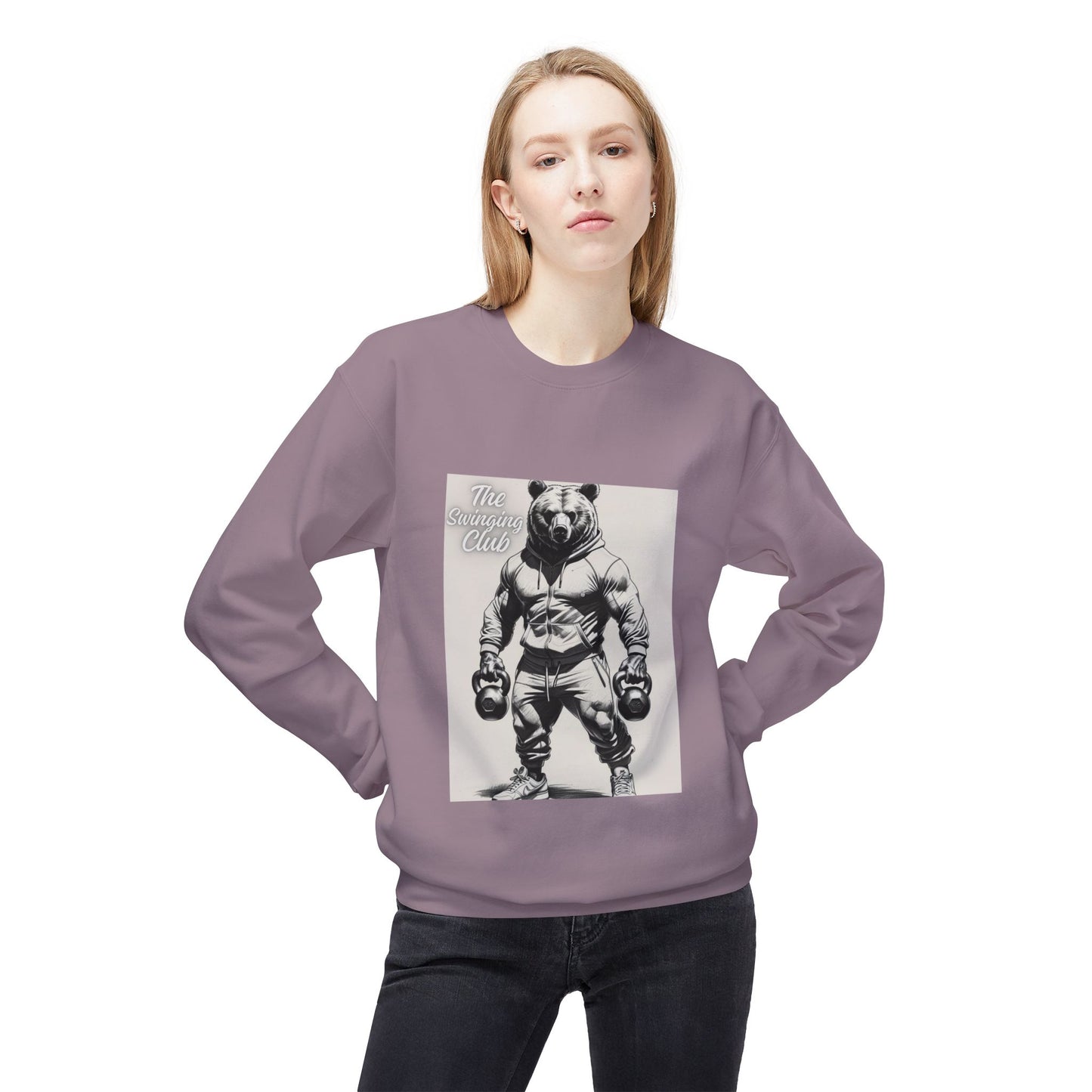 Fleece Crewneck Sweatshirt with Bear Gym Design, Cozy Unisex Apparel, Perfect for Workouts, Gift for Fitness Lovers, Casual Wear