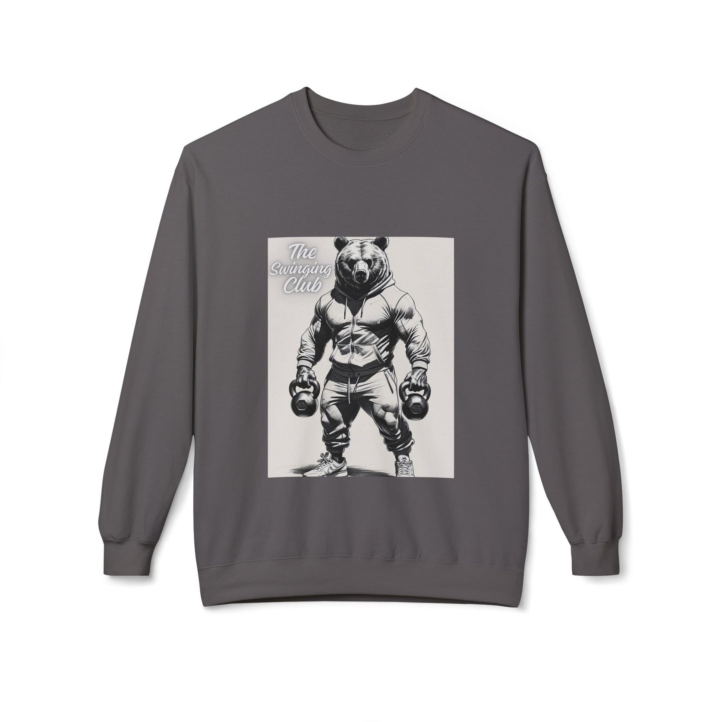 Fleece Crewneck Sweatshirt with Bear Gym Design, Cozy Unisex Apparel, Perfect for Workouts, Gift for Fitness Lovers, Casual Wear