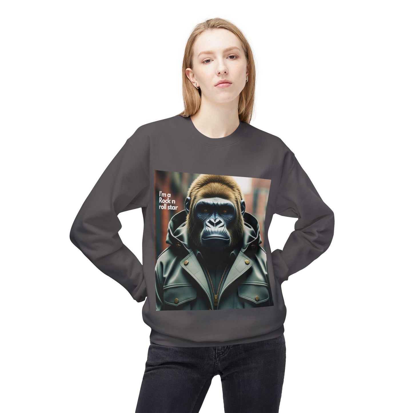 Rockin' Gorilla Sweatshirt, Unisex Fleece Crewneck, Funny Animal Apparel, Gift for Him, Casual Streetwear, Perfect for Fall