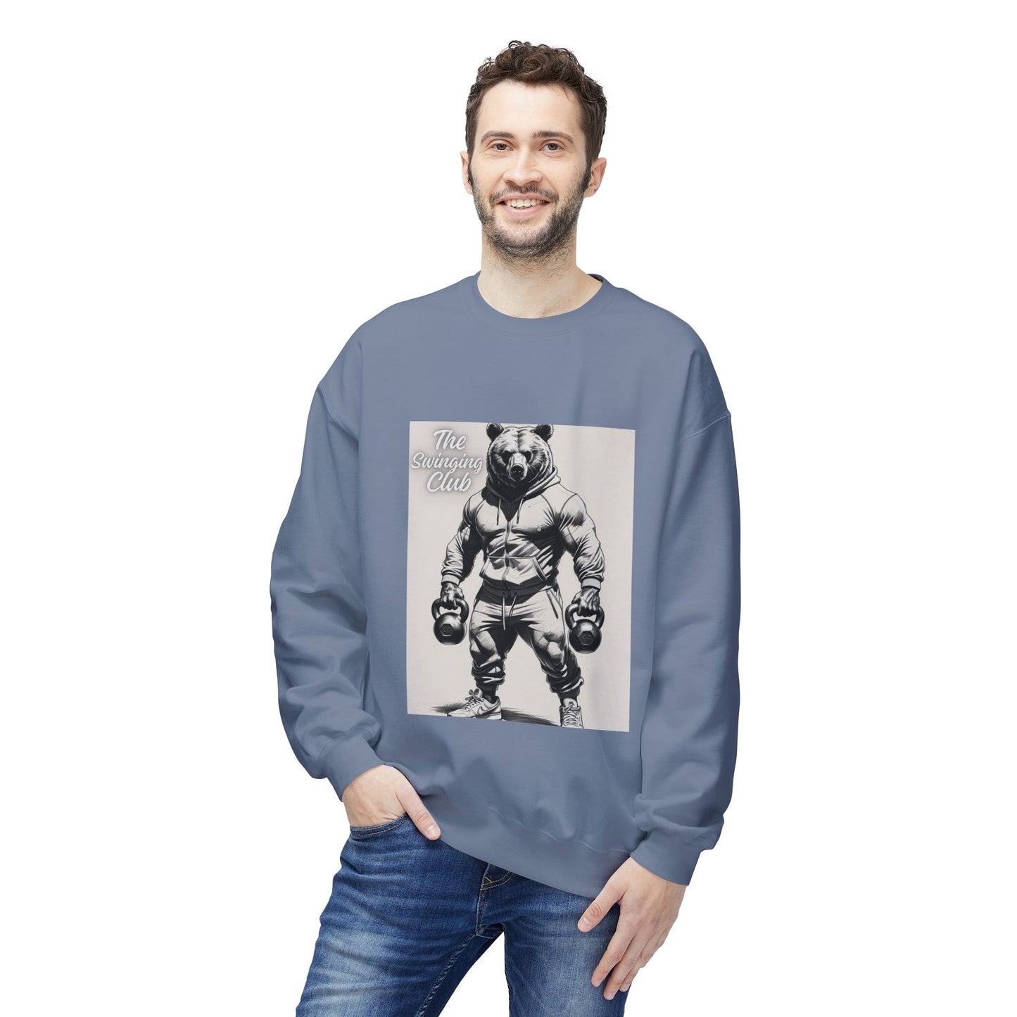 Fleece Crewneck Sweatshirt with Bear Gym Design, Cozy Unisex Apparel, Perfect for Workouts, Gift for Fitness Lovers, Casual Wear