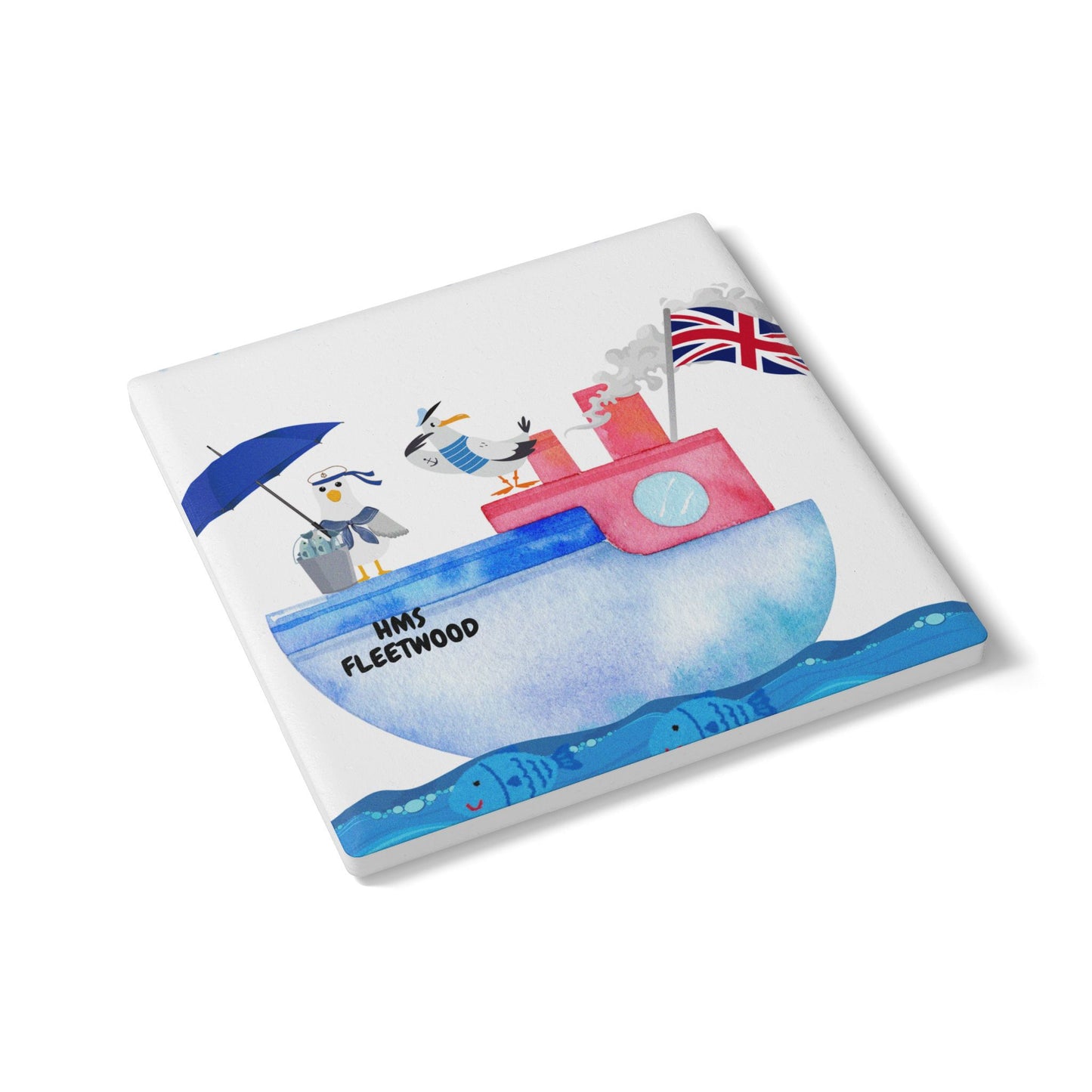 Cute Nautical Ceramic Coaster Set, HMS Fleetwood Coastal Decor, Beach House Gifts, Seagull Drink Coasters, Ocean-Themed Home Essentials
