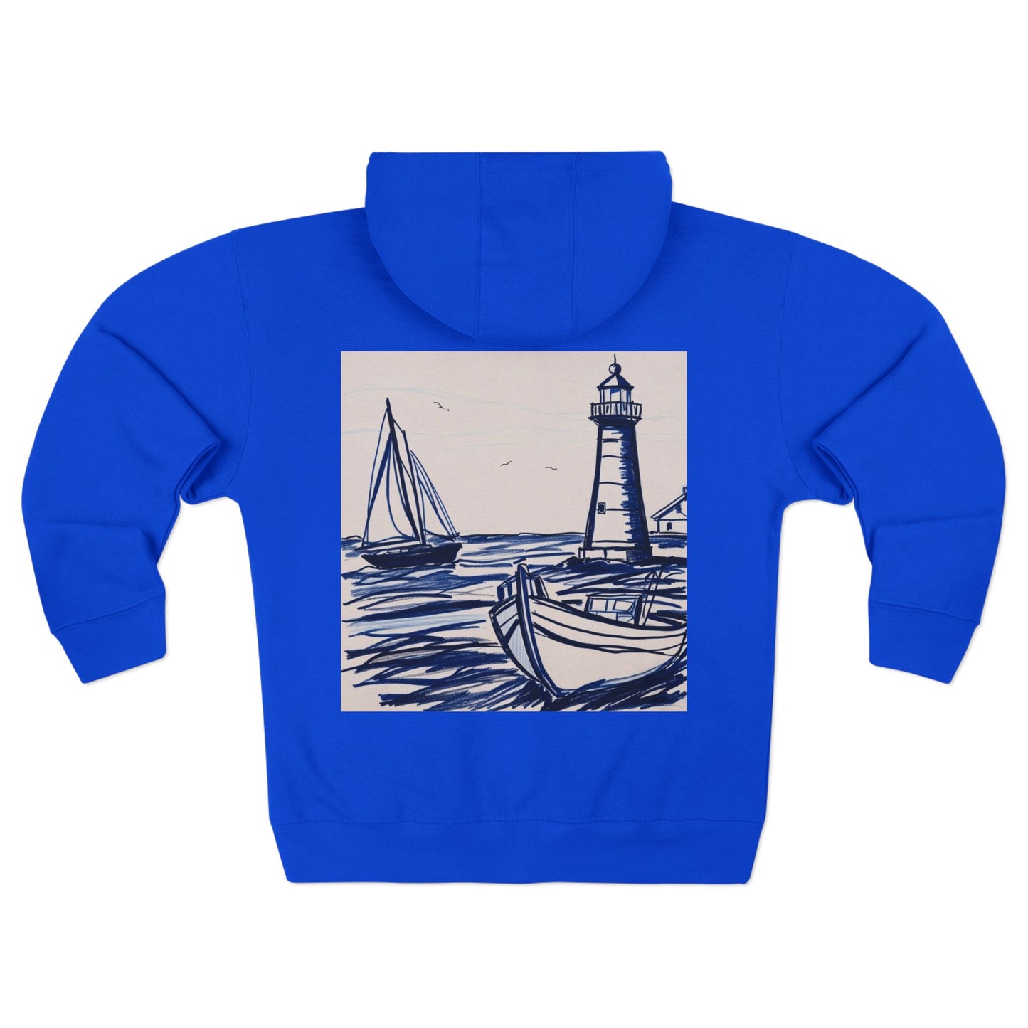 Cozy Nautical Unisex Zip Hoodie, Beachwear, Summer Apparel, Gift for Sailors, Casual Outerwear, Travel Essentials
