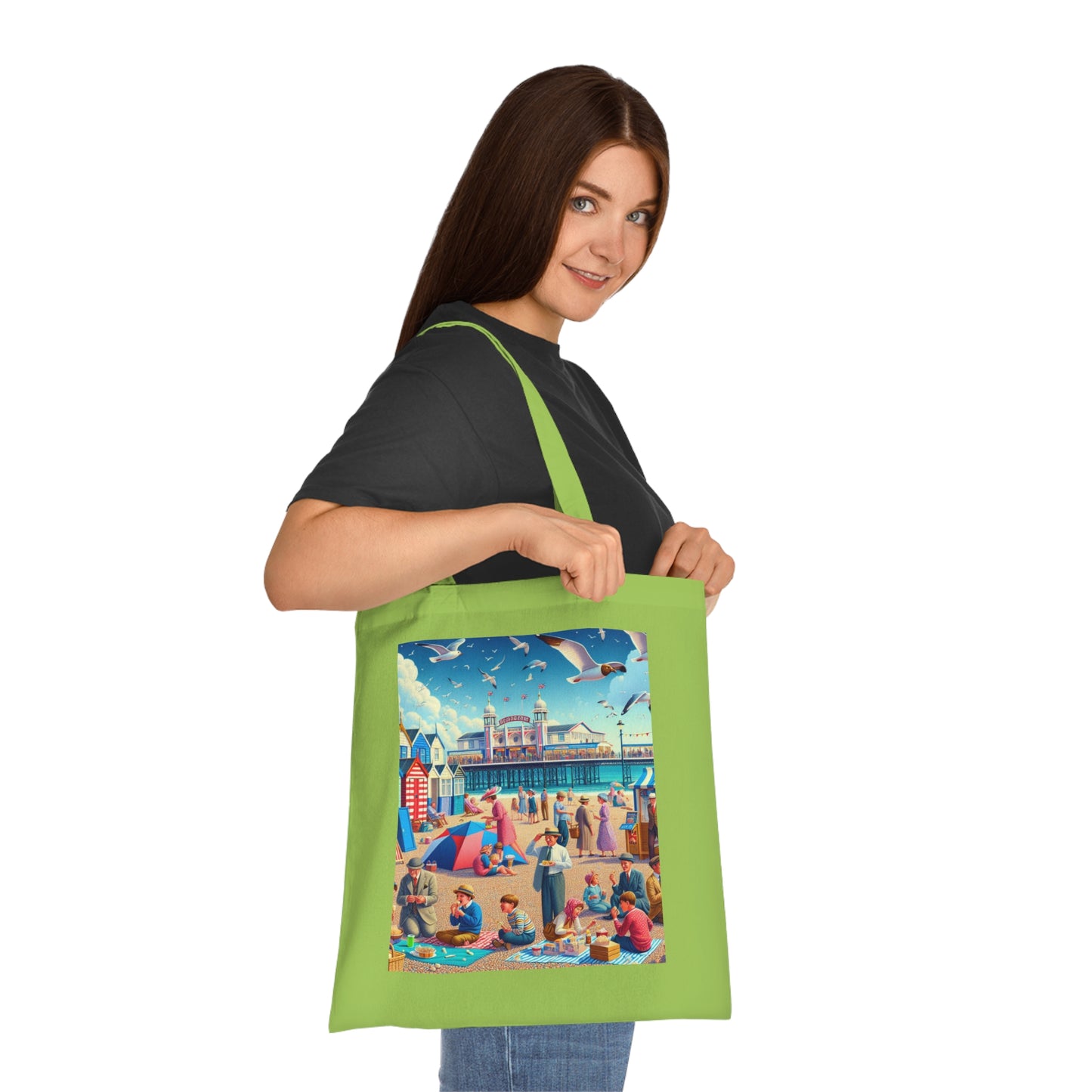 Colorful Beach Scene Cotton Tote Bag - Eco-Friendly and Stylish