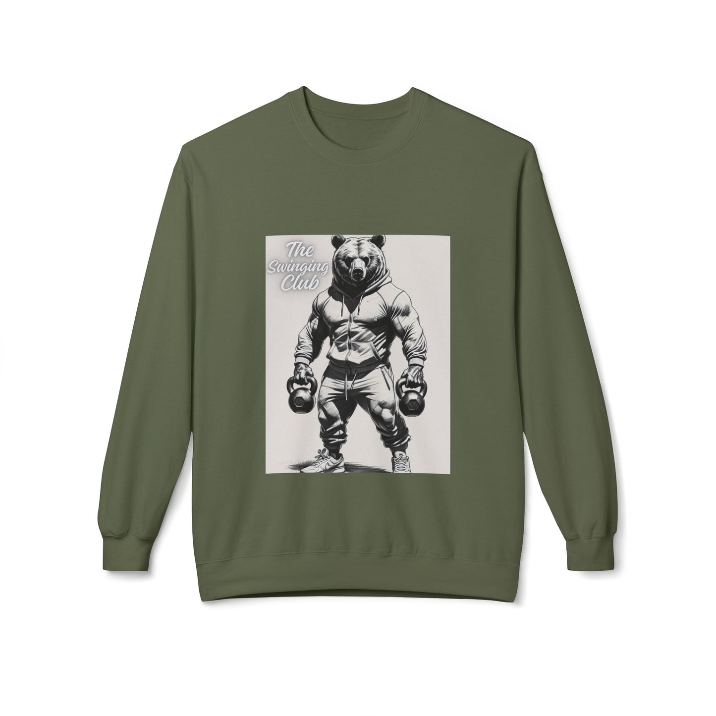 Fleece Crewneck Sweatshirt with Bear Gym Design, Cozy Unisex Apparel, Perfect for Workouts, Gift for Fitness Lovers, Casual Wear