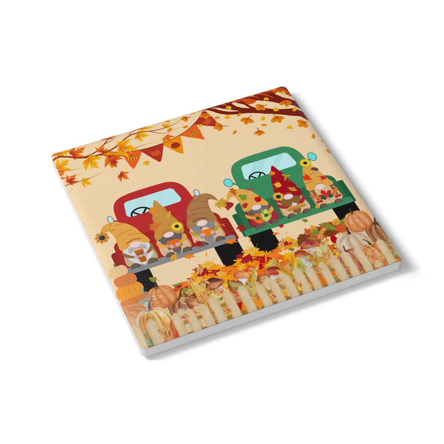 Autumn Gnome Ceramic Coaster, Fall Home Decor, Cute Coffee Table Accessory, Thanksgiving Gift, Seasonal Tableware