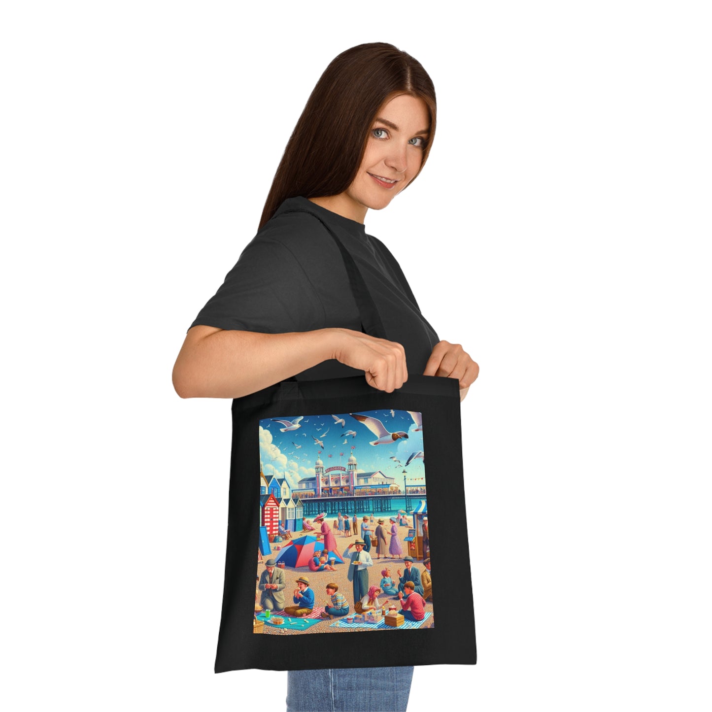 Colorful Beach Scene Cotton Tote Bag - Eco-Friendly and Stylish