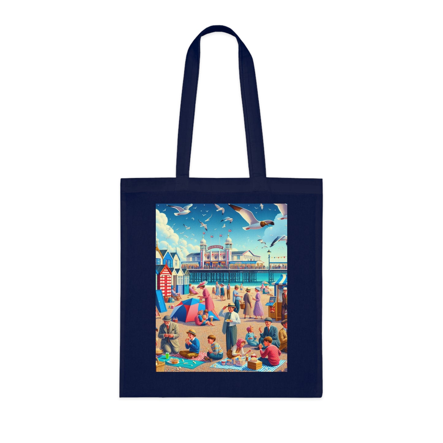Colorful Beach Scene Cotton Tote Bag - Eco-Friendly and Stylish