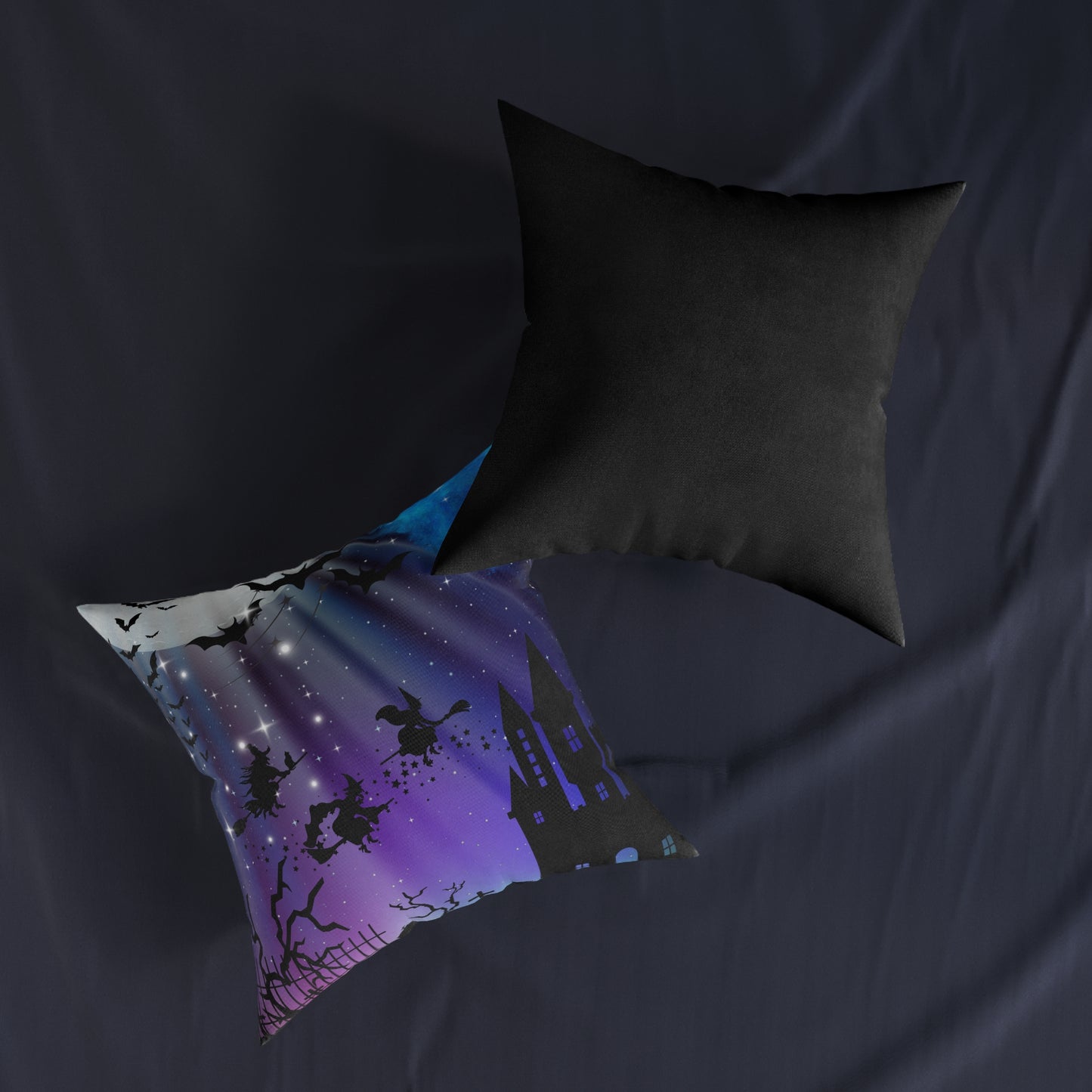 Halloween-Themed Decorative Pillow, Cozy Square Cushion for Home Decor, Perfect for Fall, Witch and Castle Design