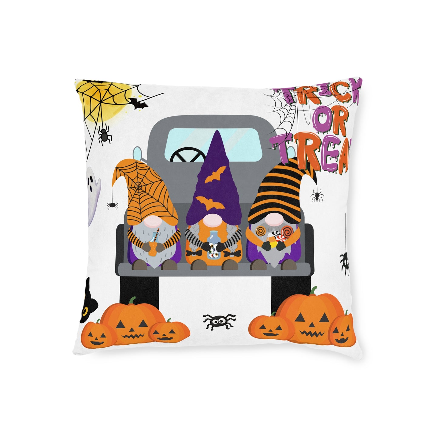Halloween-Themed Square Pillow, Seasonal Decor, Trick or Treat Cushion, Boo Pillows, Cozy Fall Home Accent, Spooky Gifts
