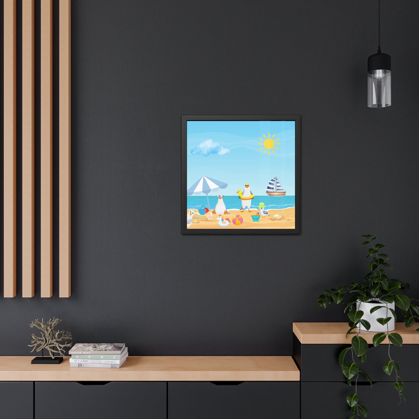 Beach Scene Framed Poster, Coastal Wall Art, Summer Decor, Nautical Home Decor, Ocean-Themed Gift, Art Prints for Beach Lovers