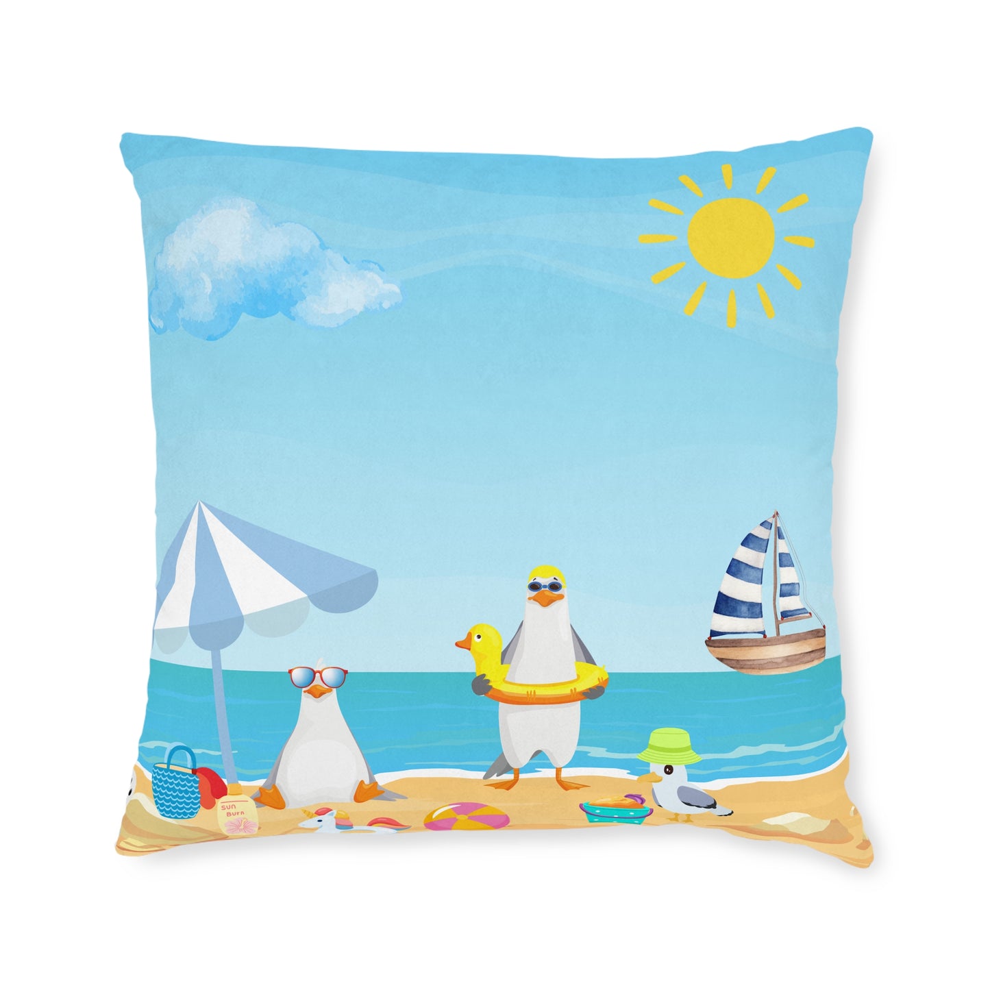 Beach-Themed Square Pillow - Summer Decor, Nautical Vibe, Coastal Living, Home Accent, Gift for Beach Lovers