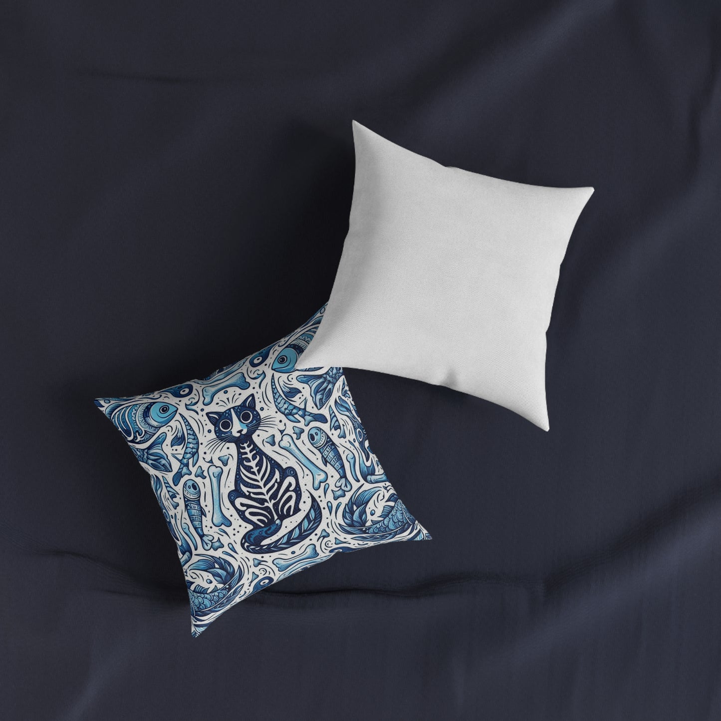 Whimsical Cat Skeleton Square Pillow – Cozy Home Decor for Cat Lovers