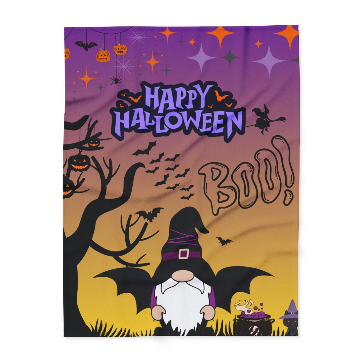 Halloween Gnome Fleece Blanket, Cozy Throw for Kids, Spooky Home Decor, Fall Blanket, Trick or Treat Gift