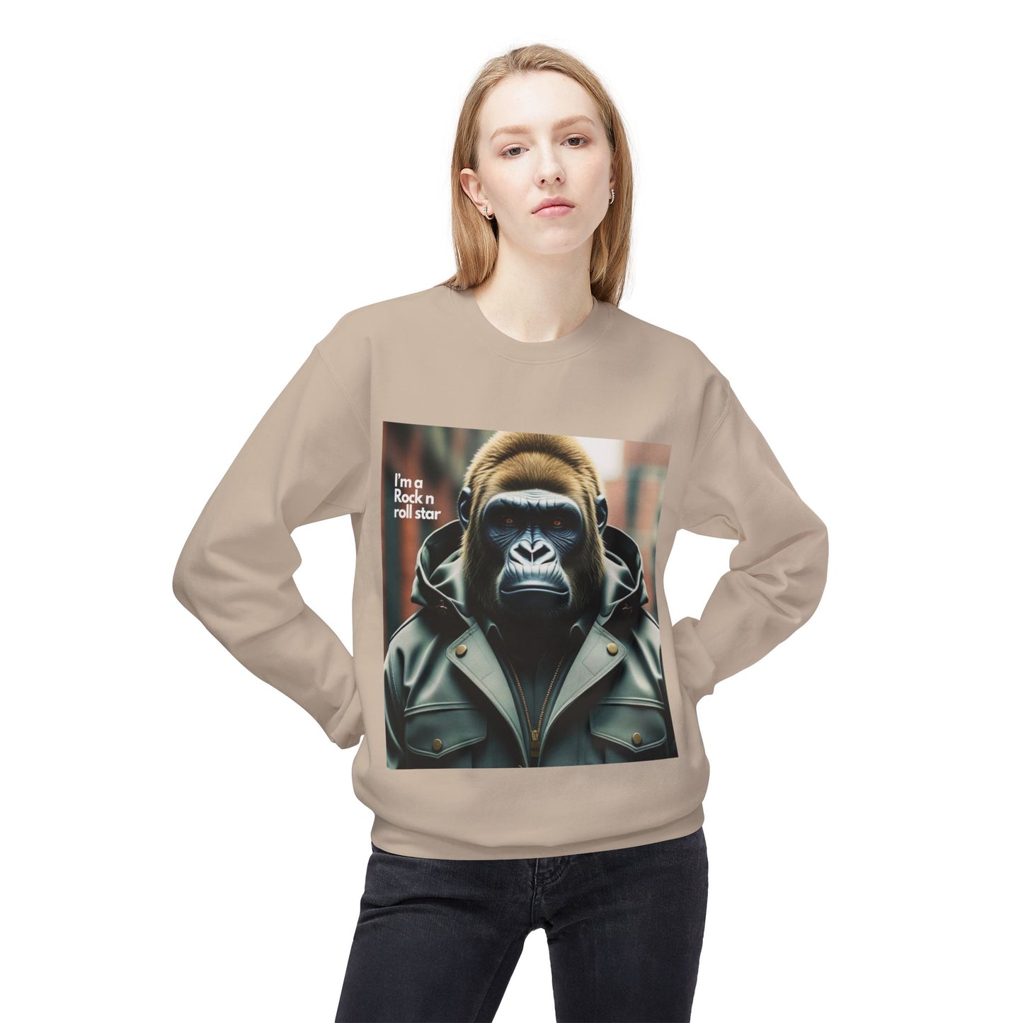 Rockin' Gorilla Sweatshirt, Unisex Fleece Crewneck, Funny Animal Apparel, Gift for Him, Casual Streetwear, Perfect for Fall
