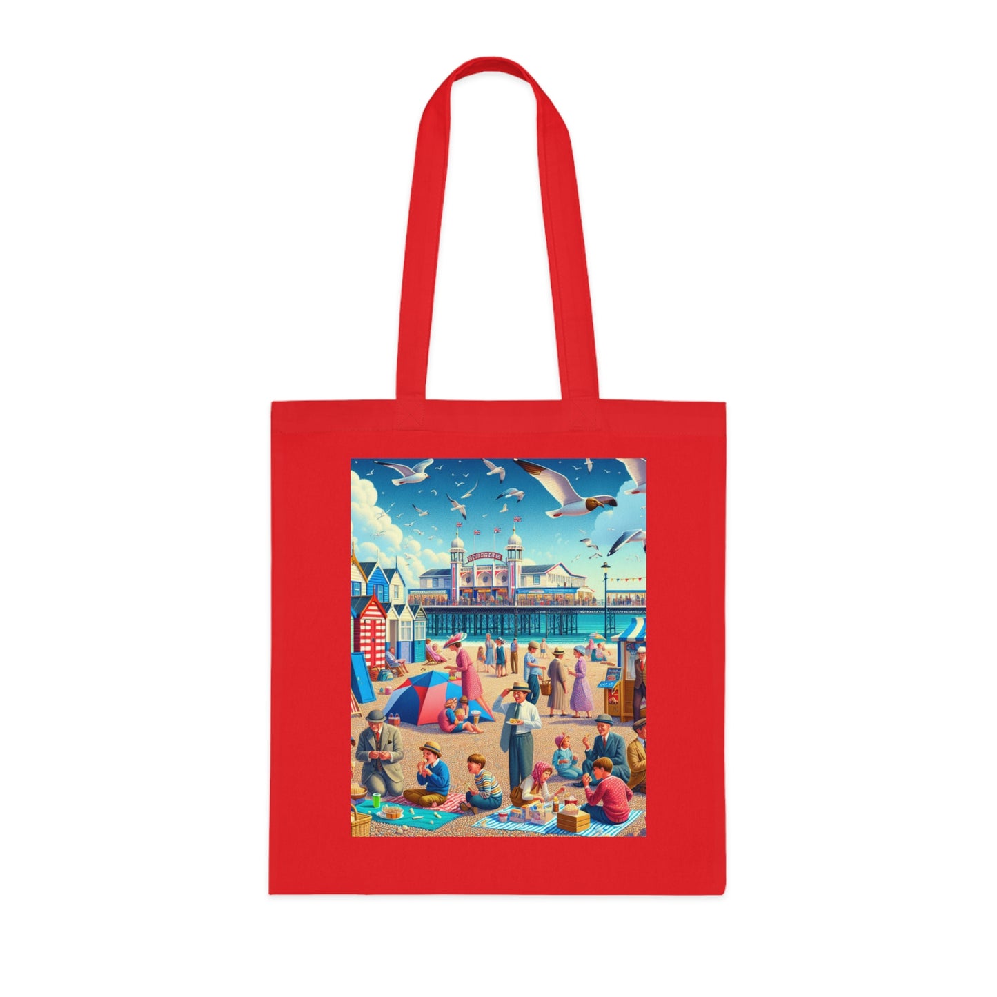 Colorful Beach Scene Cotton Tote Bag - Eco-Friendly and Stylish
