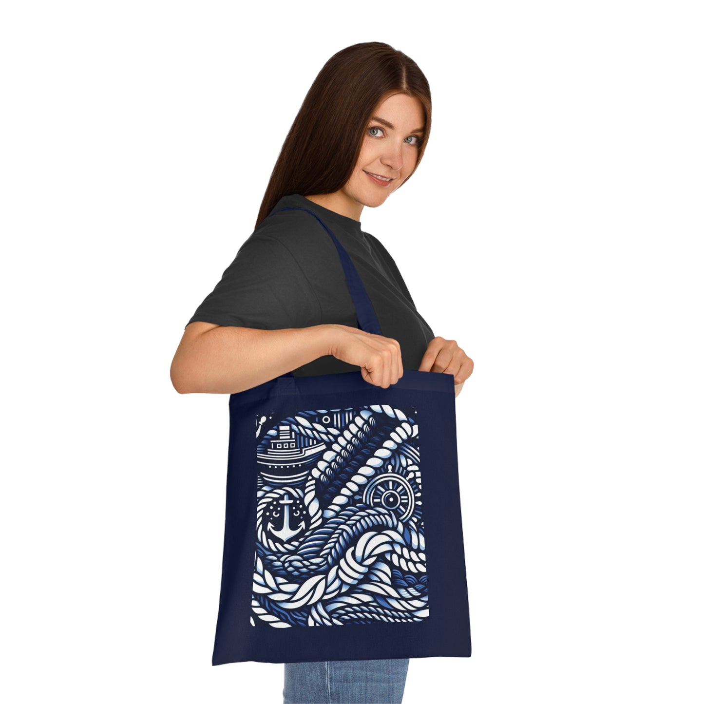 Nautical Adventure Cotton Tote Bag - Ocean Design with Anchor & Ropes