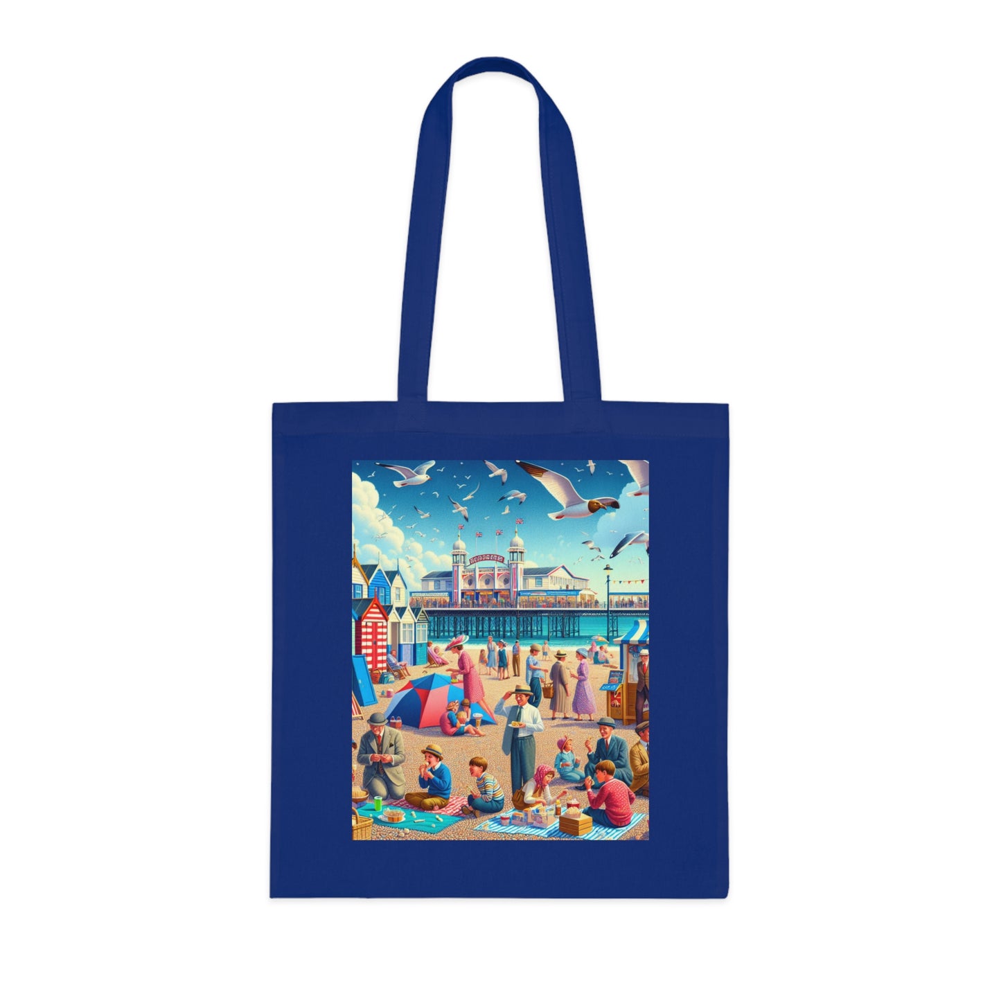Colorful Beach Scene Cotton Tote Bag - Eco-Friendly and Stylish