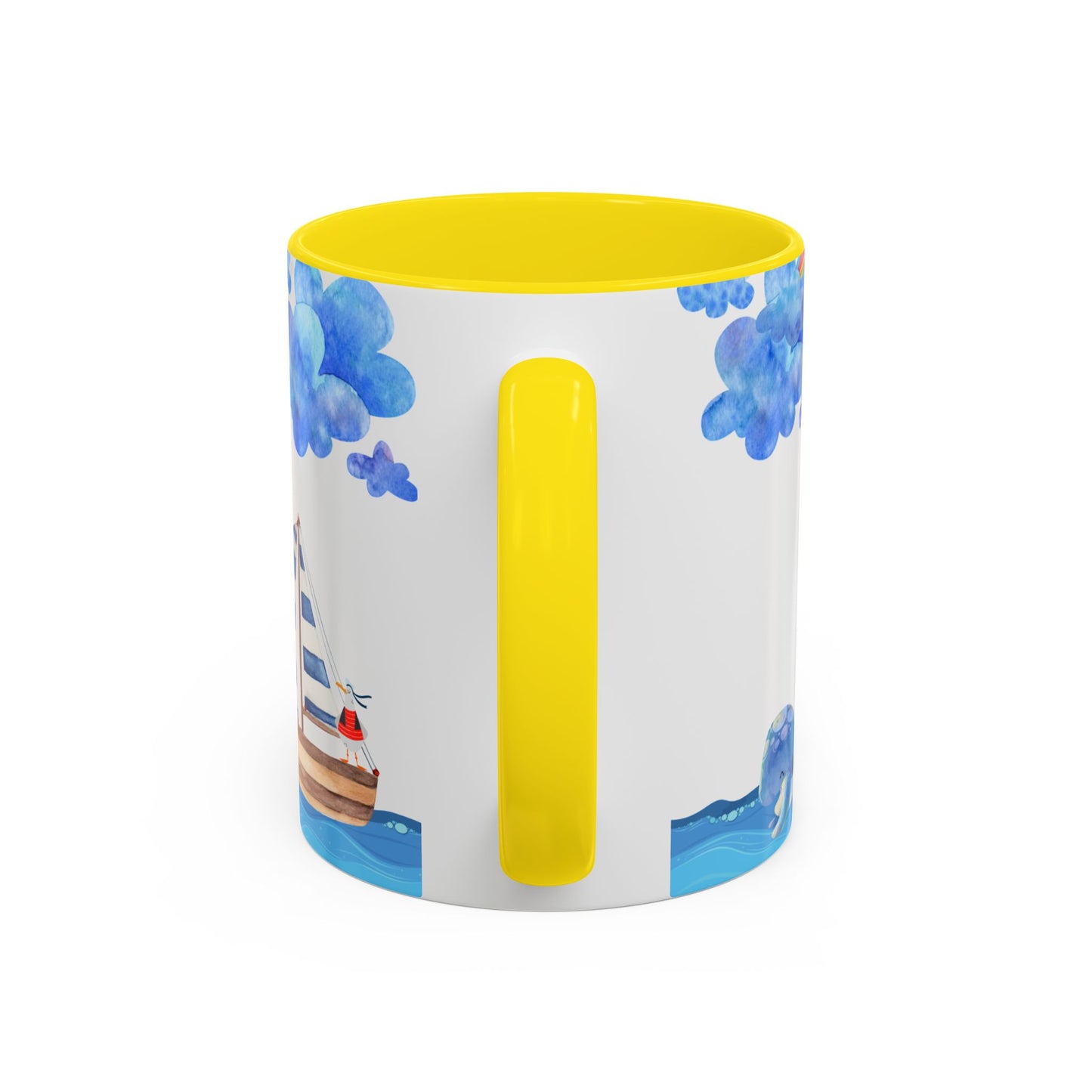 Ocean-Inspired Accent Coffee Mug, Nautical Decor, Lighthouse & Sailboat Design, Perfect Gift for Beach Lovers, Ideal for Home or Office