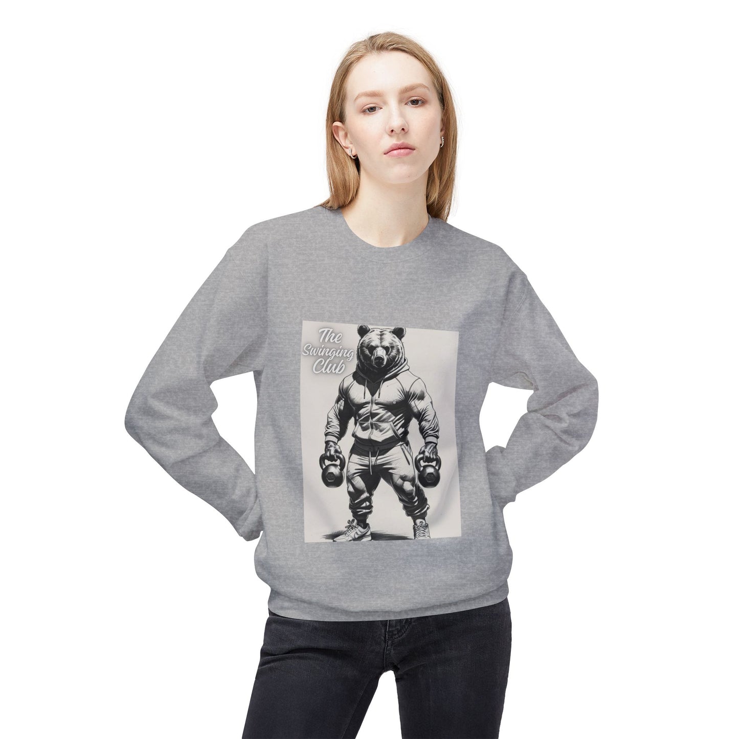 Fleece Crewneck Sweatshirt with Bear Gym Design, Cozy Unisex Apparel, Perfect for Workouts, Gift for Fitness Lovers, Casual Wear