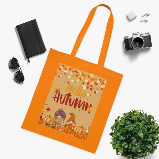 Autumn Greetings Cotton Tote Bag, Fall Shopping Tote, Seasonal Gift, Eco-Friendly Fall Bag, Pumpkin Spice Lover’s Accessory