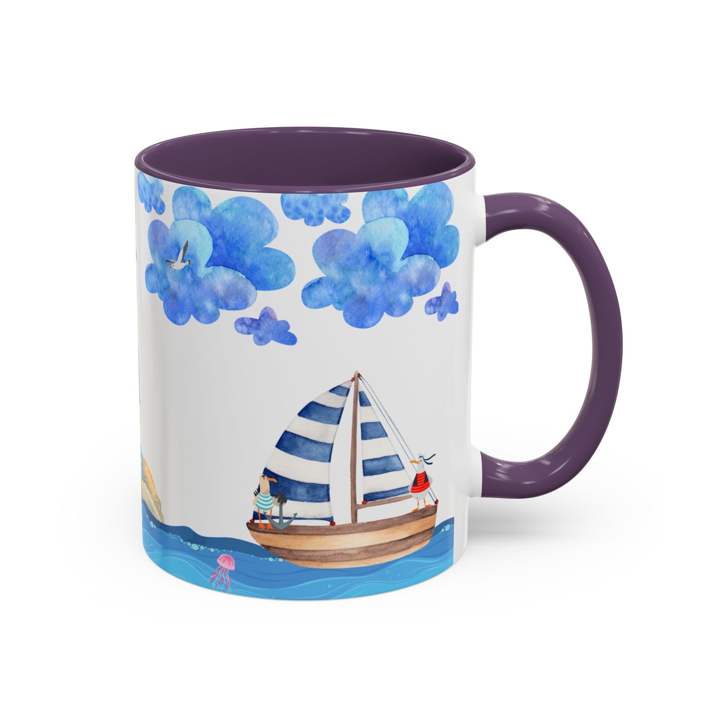 Ocean-Inspired Accent Coffee Mug, Nautical Decor, Lighthouse & Sailboat Design, Perfect Gift for Beach Lovers, Ideal for Home or Office