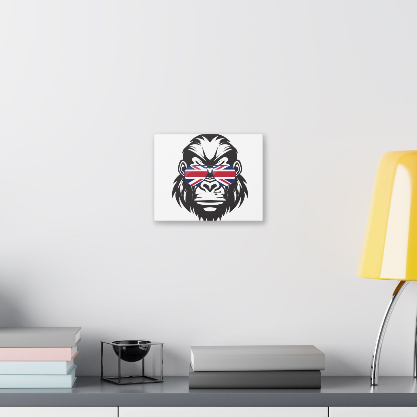 Gorilla Wall Art Canvas - British Flag Sunglasses Decor, Home Wall Art, Animal Print, Unique Gift for Him, Office Decor, British Themed