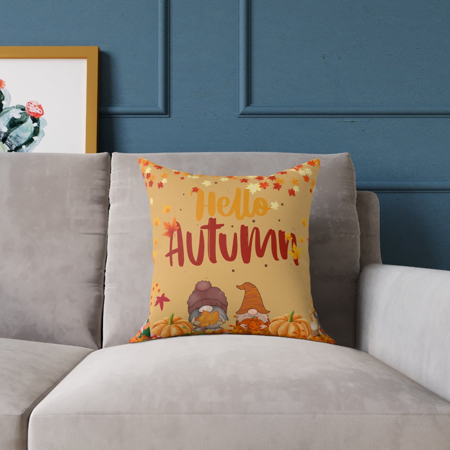 Autumn Gnome Square Pillow, Cozy Home Decor, Fall Throw Pillow, Seasonal Accent, Hello Autumn Cushion