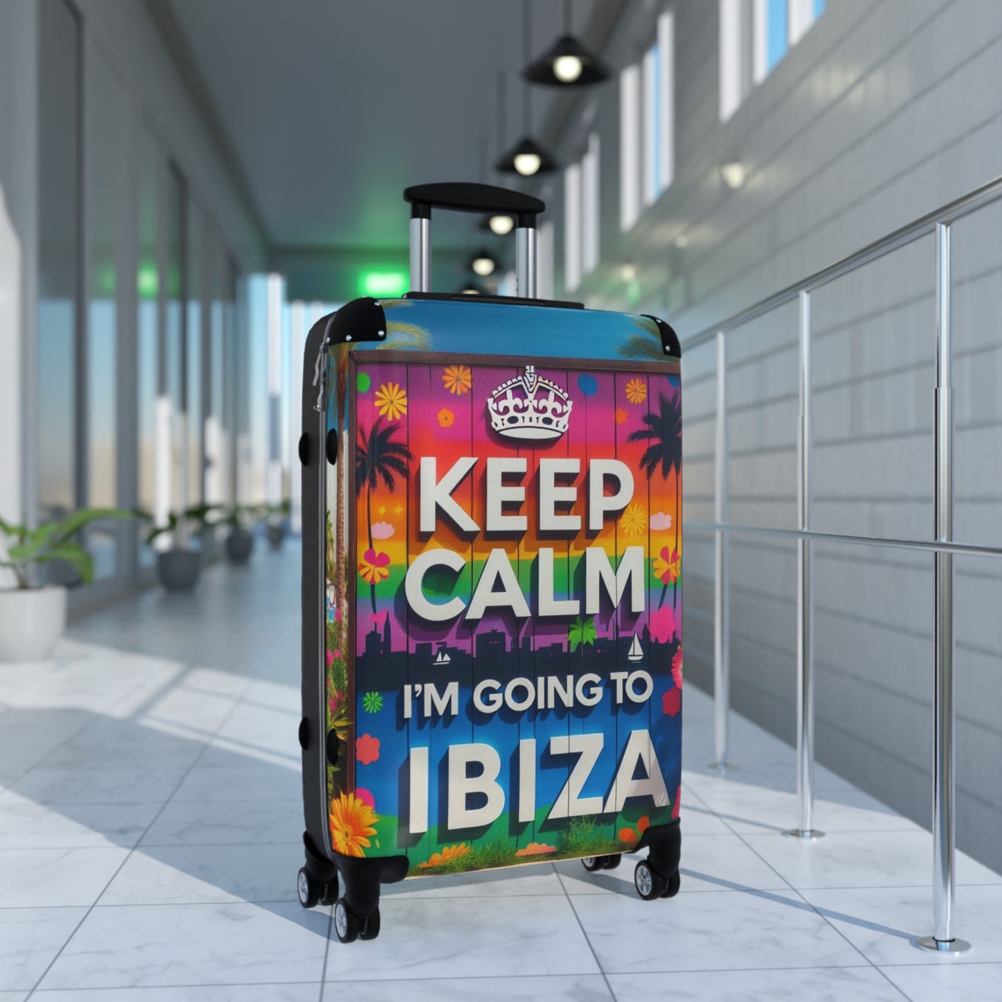 Colorful Ibiza Travel Suitcase - Keep Calm Design