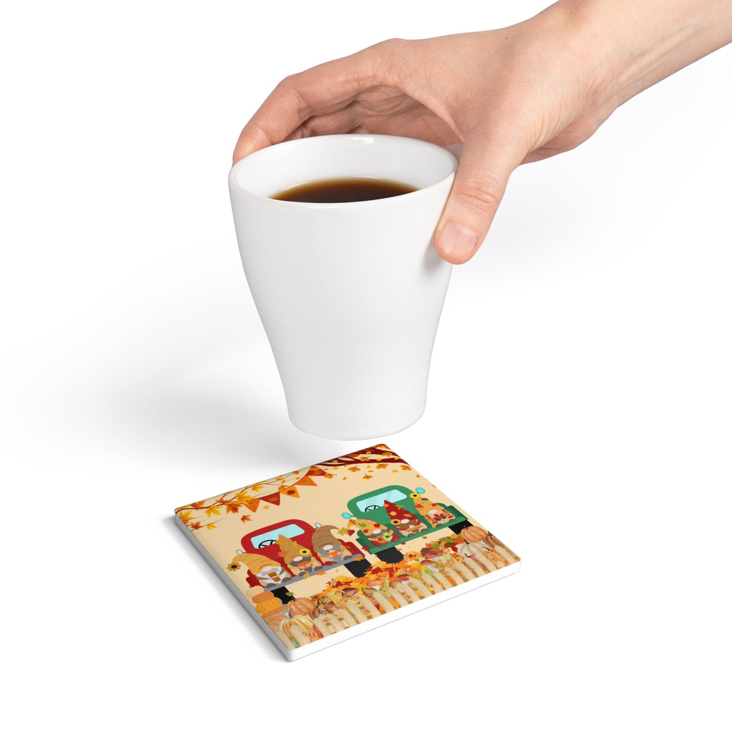 Autumn Gnome Ceramic Coaster, Fall Home Decor, Cute Coffee Table Accessory, Thanksgiving Gift, Seasonal Tableware