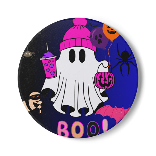 Spooky Halloween Ceramic Coaster, Ghost Decor, Halloween Party Gifts, Boo Coaster, Kitchen Accessory, Fun Home Decor