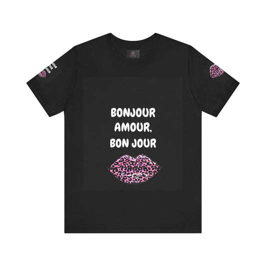 Chic Graphic Tee, Bonjour Amour Tee, Casual Wear, Gift for Her, Trendy Outfit, Feminine Style