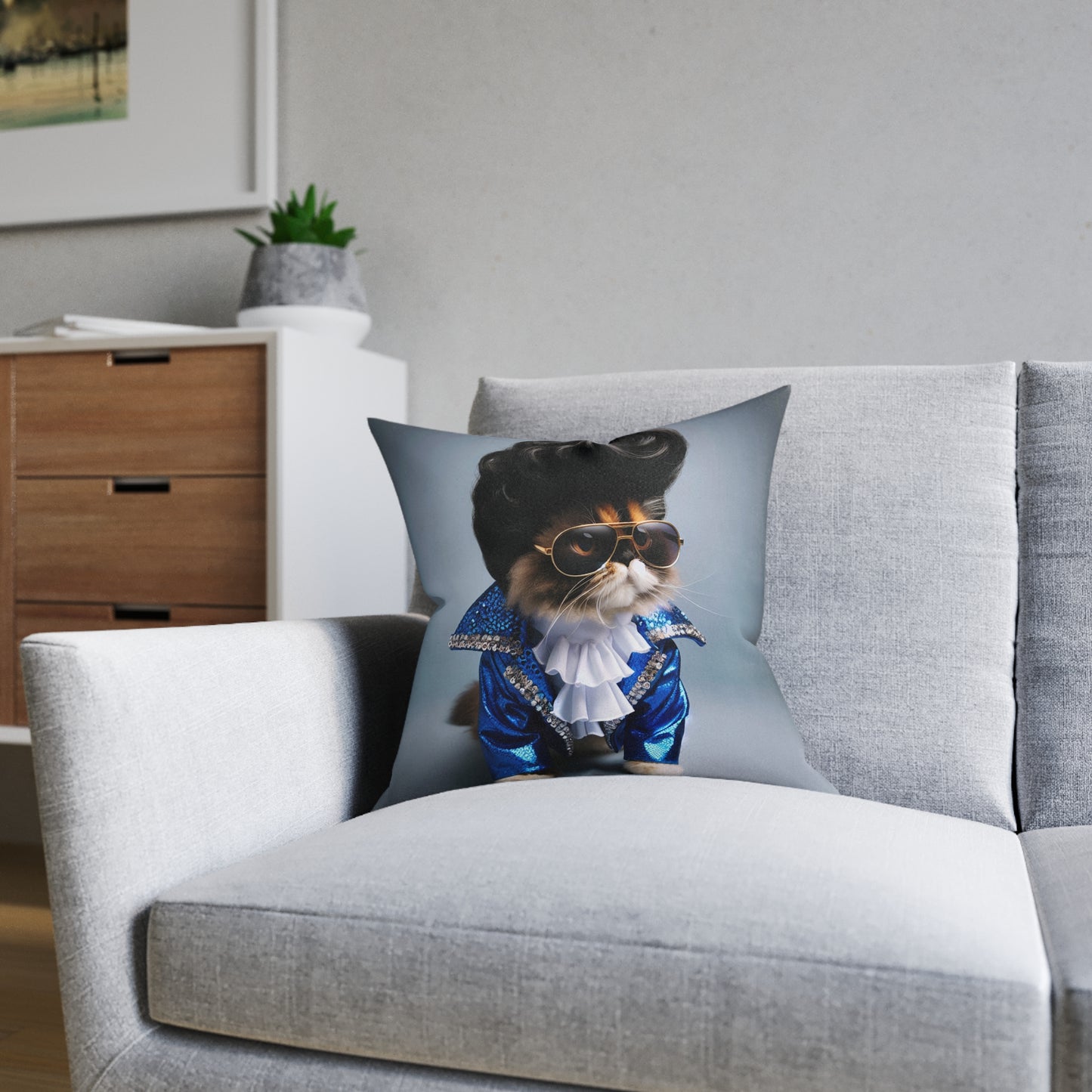 Elvis Cat Square Pillow - Funky Cat Decor for Animal Lovers