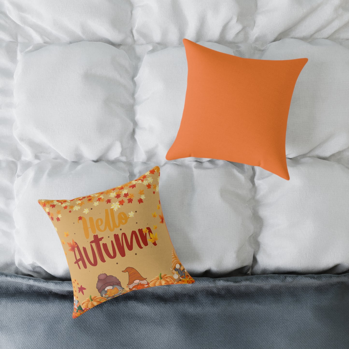 Autumn Gnome Square Pillow, Cozy Home Decor, Fall Throw Pillow, Seasonal Accent, Hello Autumn Cushion