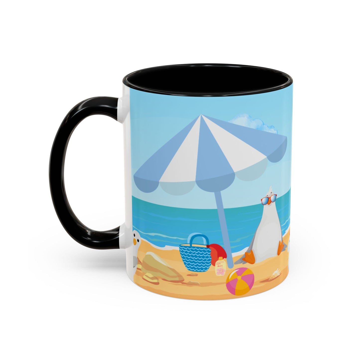 Beach Vibe Coffee Mug, Fun Summer Mug, Seagull Design Mug, Cute Gift for Beach Lovers, Tropical Drinkware