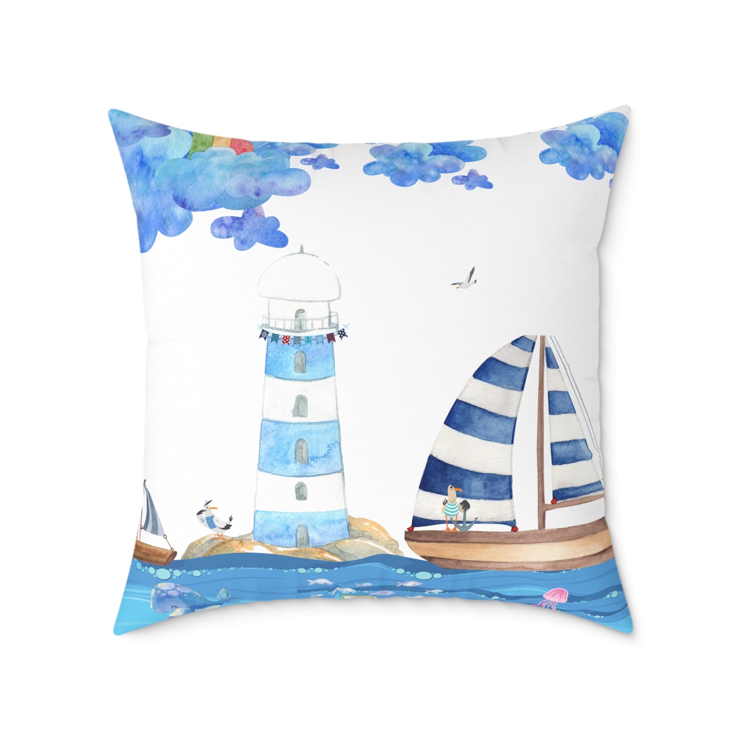 Coastal Lighthouse Pillow, Nautical Decor, Beach House Cushion, Ocean-themed Accent Pillow, Gift for Sailors, Summer Home Decoration
