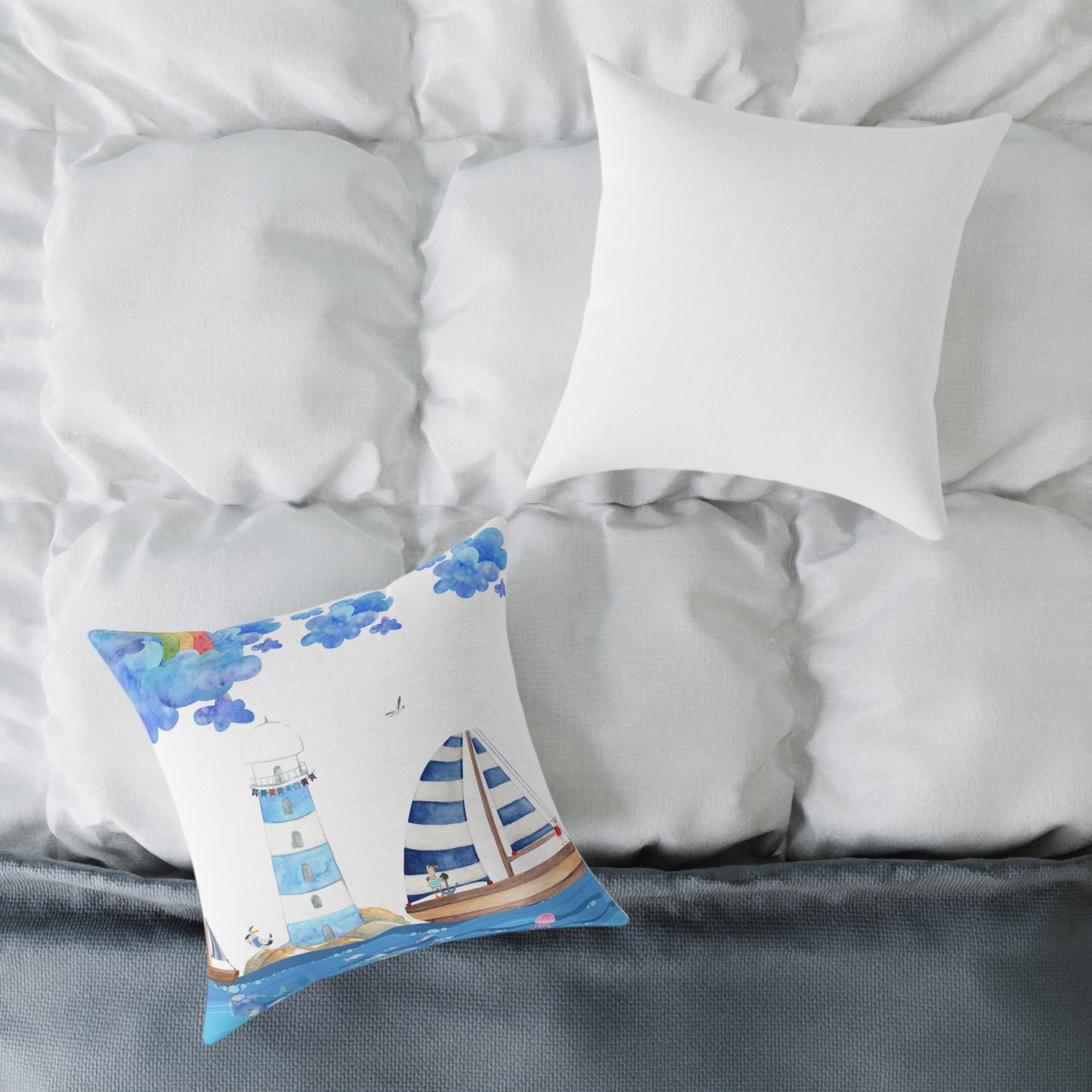 Coastal Lighthouse Pillow, Nautical Decor, Beach House Cushion, Ocean-themed Accent Pillow, Gift for Sailors, Summer Home Decoration