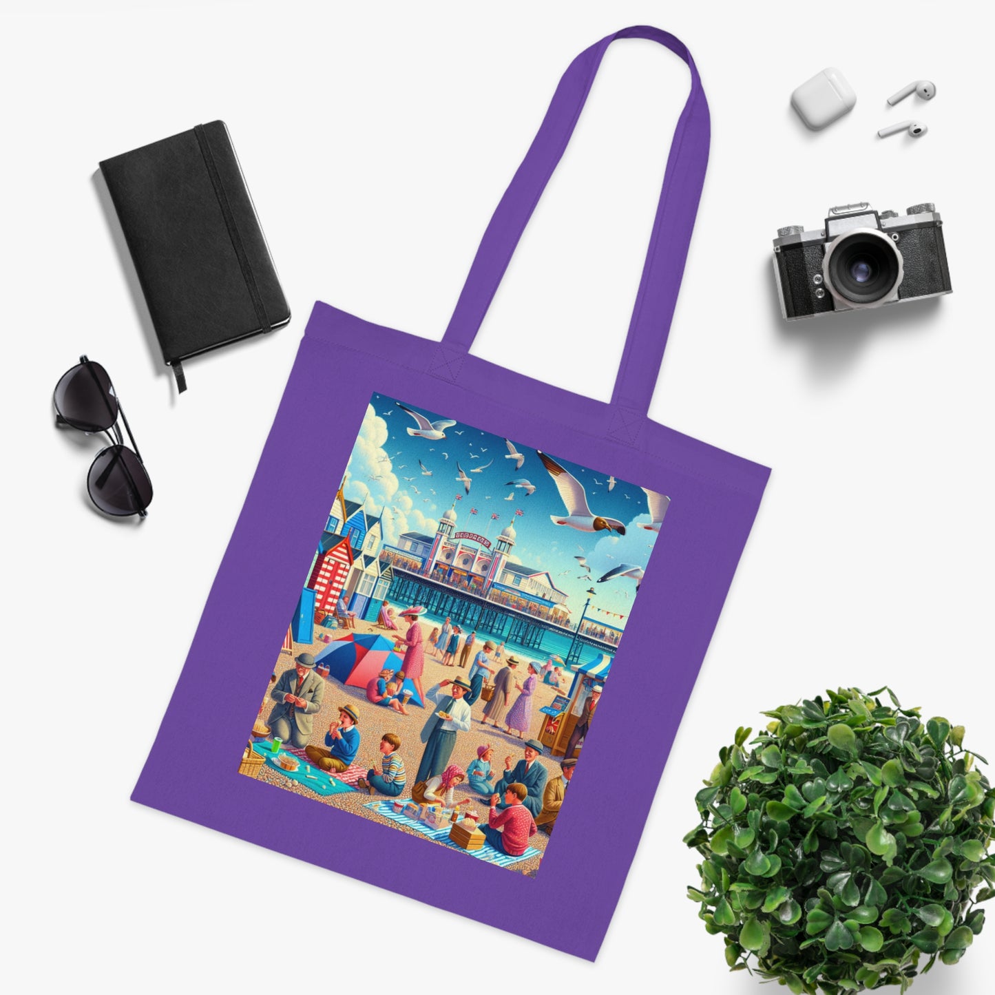 Colorful Beach Scene Cotton Tote Bag - Eco-Friendly and Stylish